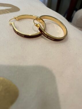 Fashion Gold tone Hoop Earrings with Burgundy Enamel